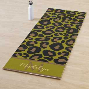 Tapete De Yoga Impressão de animal leopardo azeitona verde monogr