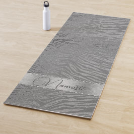 Tapete De Yoga Impressão de Silver Zebra com Glittery na Cinza Pe