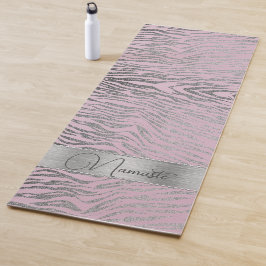 Tapete De Yoga Impressão de Zebra Silver Glittery em rosa persona