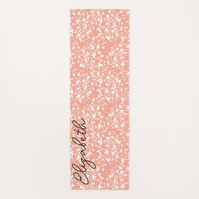 Tapete De Yoga Impressão Floral Rosa e Branco Ditsy (Frente)