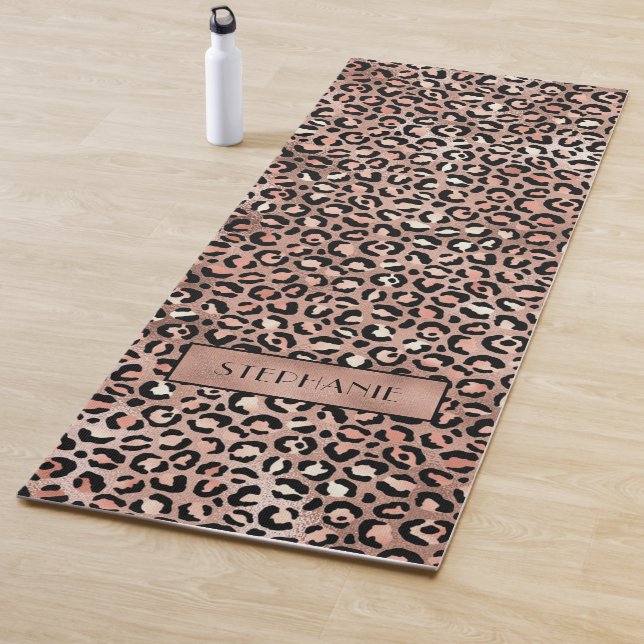 Tapete De Yoga Impressão Leopardo Dourada de Rosa Chic Personaliz (In Situ)
