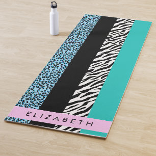 Tapete De Yoga Impressão Leopardo, Impressão Zebra, Azul, Seu Nom