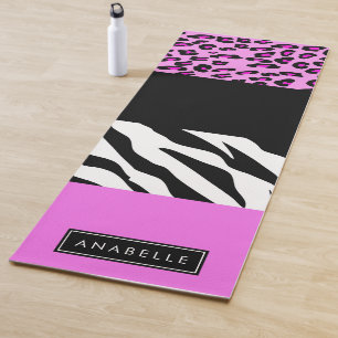 Tapete De Yoga Impressão Leopardo, Impressão Zebra, Rosa, Seu Nom