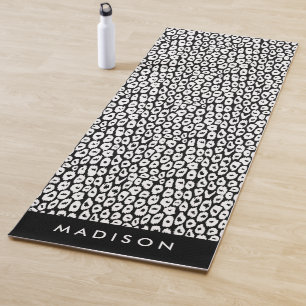 Tapete De Yoga Impressão Leopardo Preto e Branco Personalizada