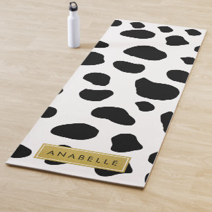 Tapete De Yoga Impressão, Pontos De Vaca, Preto E Branco, Seu Nom
