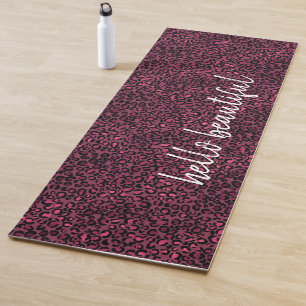 Tapete De Yoga Impressão Preta-Leopardo-Glam-Rosa