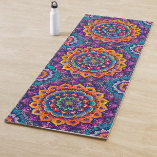 Tapete De Yoga Incrível índio Mandala roxo, laranja, vermelho, az
