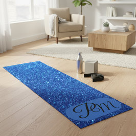 Tapete De Yoga Iniciais de Monograma Personalizadas Brilho Azul