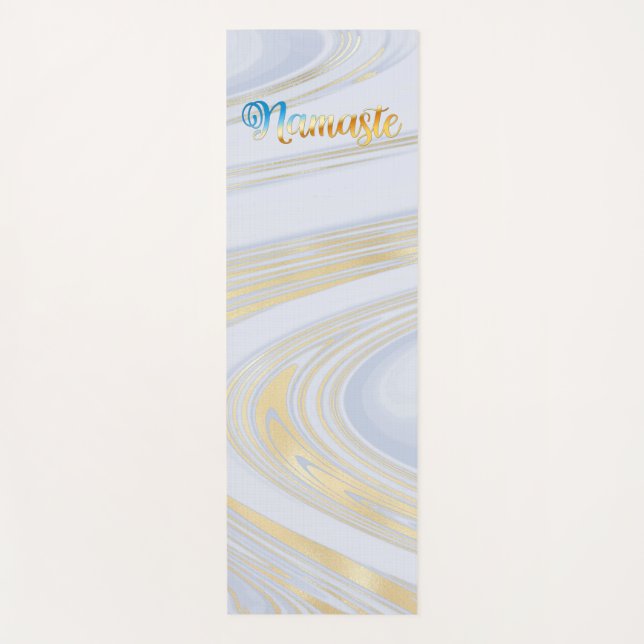 Tapete De Yoga Iniciais de Namaste de Padrão Dourado Marble Azul  (Frente)