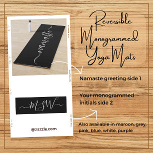 Tapete De Yoga Iniciais de Namaste Preto Personalizado Branco