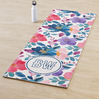 Tapete De Yoga Iniciais de Script de Caligrafia Azul do Marinho M