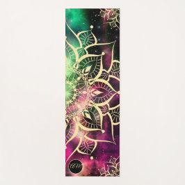 Tapete De Yoga Iniciais Dourados de Níbula de Cores Aquáticas de