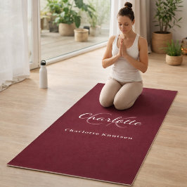 Tapete De Yoga iniciais monograma em burgundy nome