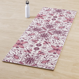Tapete De Yoga Insetos, magenta escura e rosa em branco