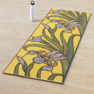 Tapete De Yoga Iris Flower Art Nouveau Padrão De Vidro Obtido