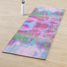 Tapete De Yoga Jardim Abstrato de Rosa Impressionista e Turquesa