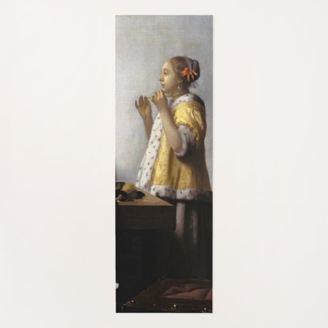 Tapete De Yoga Johannes Vermeer - Jovem Mulher com Colar Pérola (Frente)