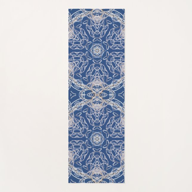 Tapete De Yoga Kaleidoscope Azul brilhante, Branco, Estrela Solte (Frente)