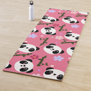 Tapete De Yoga Kawaii Pandas a Rosa