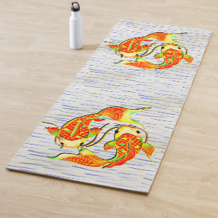 Tapete De Yoga Koi Carp Fish Orange Green on Water on