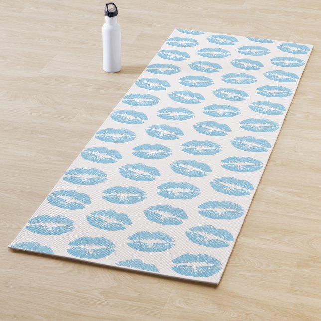 Tapete De Yoga Lábios Azuis, Padrão De Lábios, Batom Azul, Beijo (In Situ)