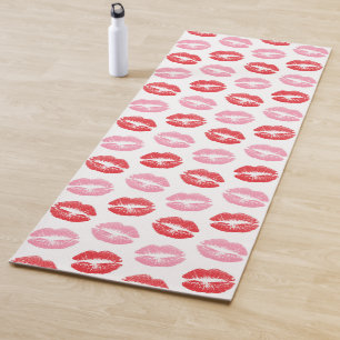 Tapete De Yoga Lábios Vermelhos e Rosas, Padrão de Lábios, Lábios