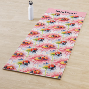 Tapete De Yoga Ladybugs de Aquarela em Flores