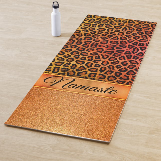 Tapete De Yoga Laranja-brilhante e leopardo Dourado personalizado (In Situ)