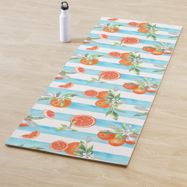 Tapete De Yoga Laranjas em Turquesa e Stripes Brancas (In Situ)