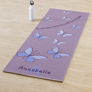 Tapete De Yoga Lavanda de Flutuação do Borboleta Azul do & Nome I