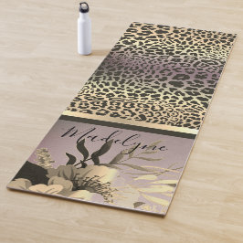 Tapete De Yoga Lavanda Dourada Leopardo Safari Floral