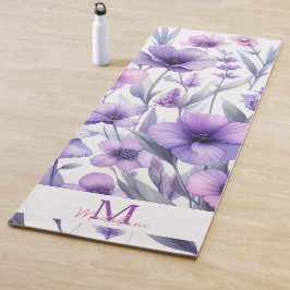 Tapete De Yoga Lavanda Púrpura Aquarela Florestas Nome Monograma