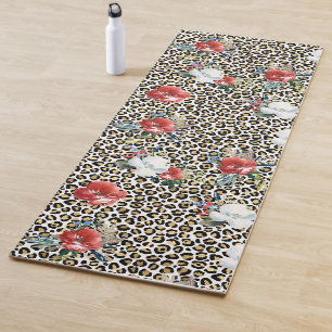Tapete De Yoga Leopardo - Impressão Vermelho Branco Floral