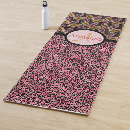 Tapete De Yoga Leopardo Preto Rosa Imprime e Ferros Dourados Rosa