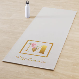 Tapete De Yoga Letra M Botânica de Monograma Floral Personalizado