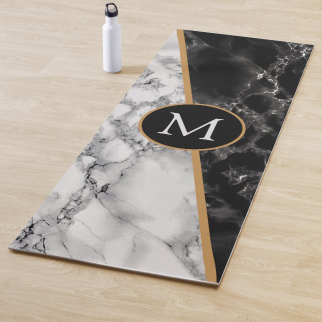 Tapete De Yoga Letra personalizada Yoga Mat Black White Marble (In Situ)