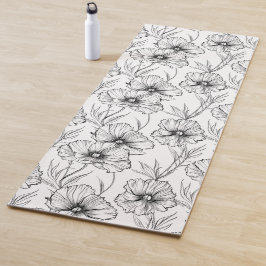 Tapete De Yoga Líder Floral Branco e Preto Moderno