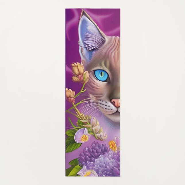 Tapete De Yoga Lilac Lynx aponta o gato siamês em roxo (Frente)