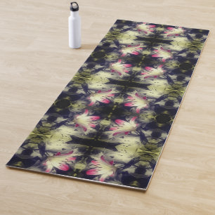 Tapete De Yoga Lily Flowers Abstrato Parcial Preto E Branco