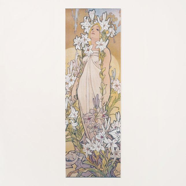 Tapete De Yoga Lily (Quatro Flores), Alphonse Mucha (Frente)