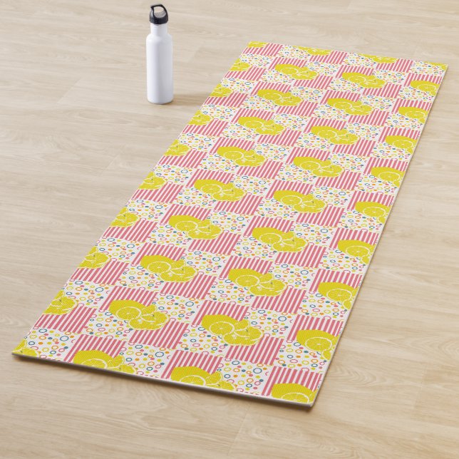 Tapete De Yoga Limões Amarelos - Linhagens Brancas Rosa (In Situ)