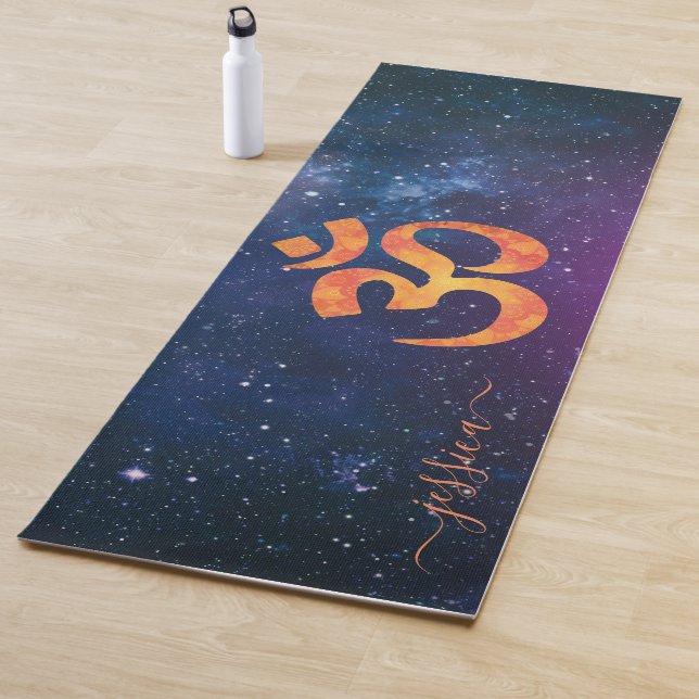 Tapete De Yoga Linda Galáxia Cósmica Azul OM Nome Personalizado (In Situ)