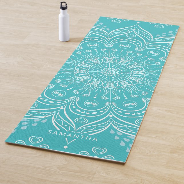 Tapete De Yoga Linda Mandala Personalizada Teal Blue Boho (In Situ)