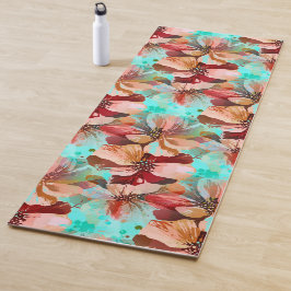 Tapete De Yoga Linda Pintada Aquarela Botânica Floral a