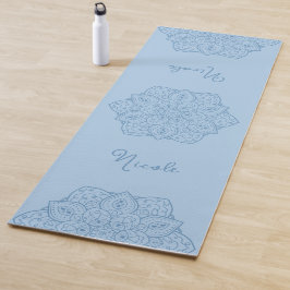Tapete De Yoga Lindo Mandala Azul Claro Com Nome Personalizado