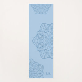 Tapete De Yoga Lindo Mandala Decorativo Moderno Azul e Iniciais