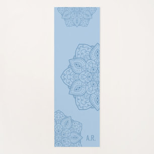 Tapete De Yoga Lindo Mandala Decorativo Moderno Azul e Iniciais