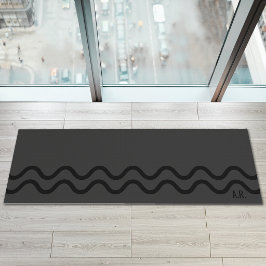 Tapete De Yoga Linhas Onduladas Modernas Pretas e Cinzas Com Inic