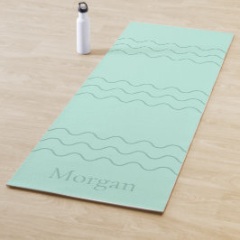 Tapete De Yoga Linhas Onduladas Modernas Verde Menta Com Nome Per