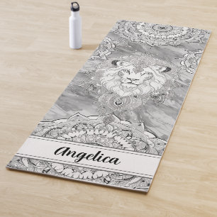 Tapete De Yoga Lion Yoga Mat - Coração-Leão com a Arte de Mandala